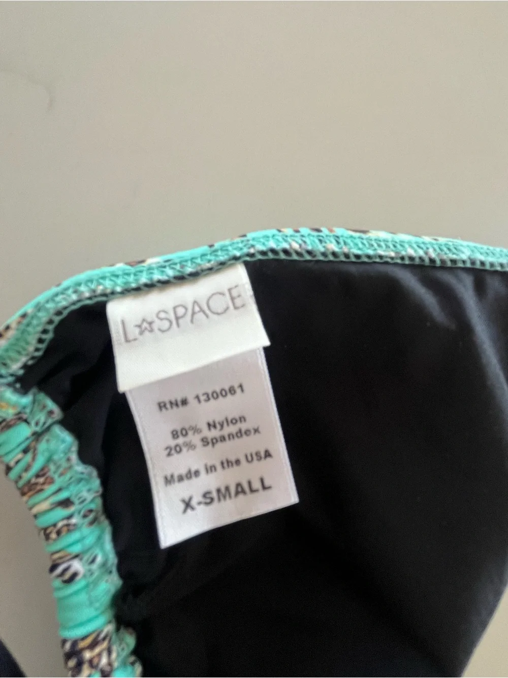 L*Space Teal Palms & Pool Leopard Print Strappy Triangle Bikini Top Size XS